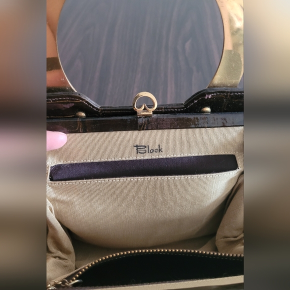 Vintage faux crocodile Block brand women's purse gold tone handle bag - Picture 4 of 14